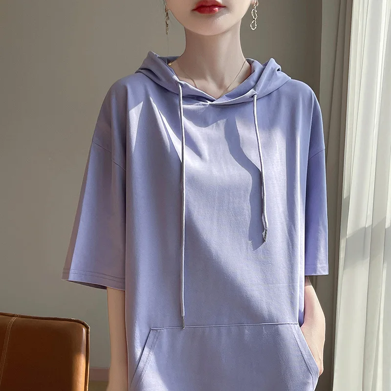 

Summer New Cotton Hooded Fashion T-shirt Short Sleeve Plus Size Casual Loose Half Sleeve Shirt