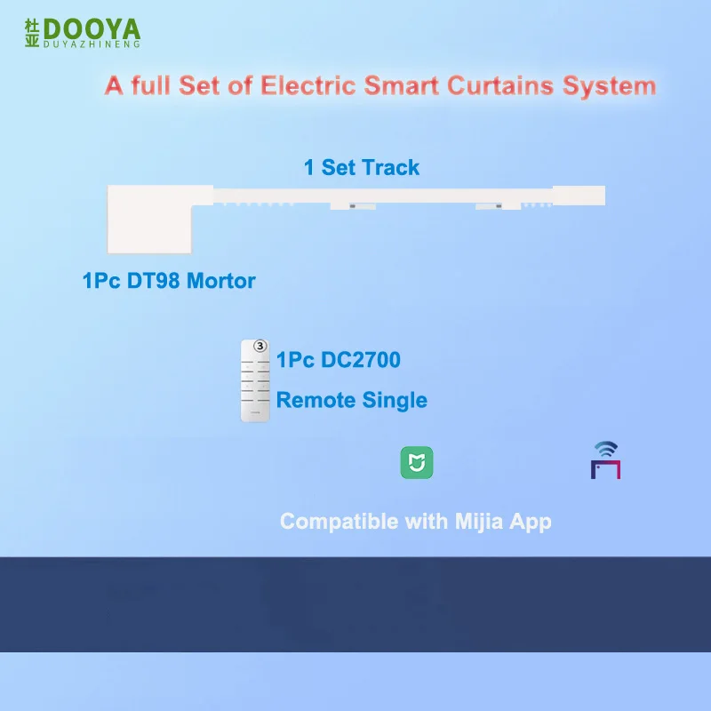 Dooya DT98 Mini Electric Curtain Motor Single Track Smart Home Compatible with Mijia App Remote Control Motorized Rod for Curtai