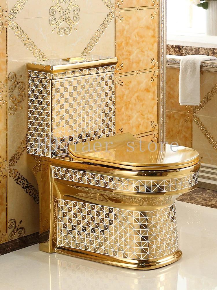 

Household Golden Flush Toilet, Super - Whirlpool Water - Saving and Odor - Proof Toilet, Ceramic Toilet Seat