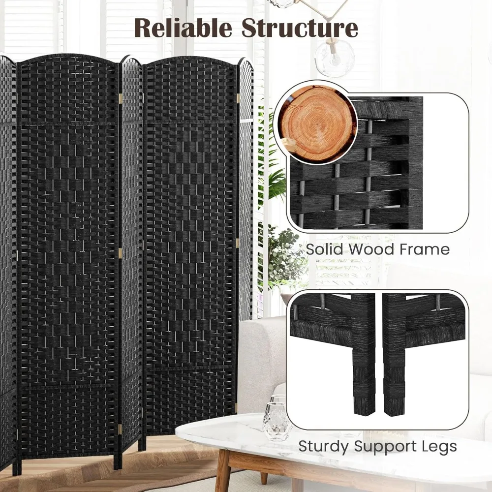 شاشة خصوصية قابلة للطي بطول 6 أقدام مع نسيج منسوج يدويًا وإطار من الخشب الصلب، مقسم غرفة مجمع بالكامل #5