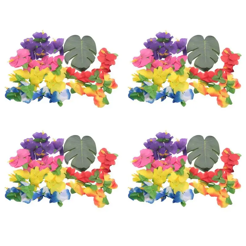 

ABUI-240 Pcs Tropical Party Decoration Supplies 8 Inch Tropical Palm Monstera Leaves And Hibiscus Flowers, Simulation Leaf