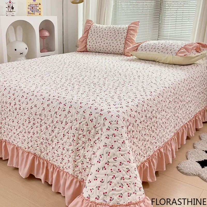Quilted Bedspread Ruffles Bed Linen Thickened Bedsheets Printed Cover Bed Home Bedding Покрывало (Pillowcase Need Order)