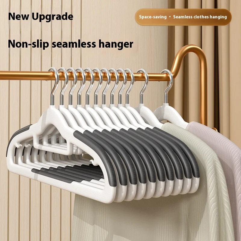 

Non-Slip Clothes Hangers - 10 Pack Plastic Velvet Hangers with Groove Design, Space Saving Slim Fit for Closet