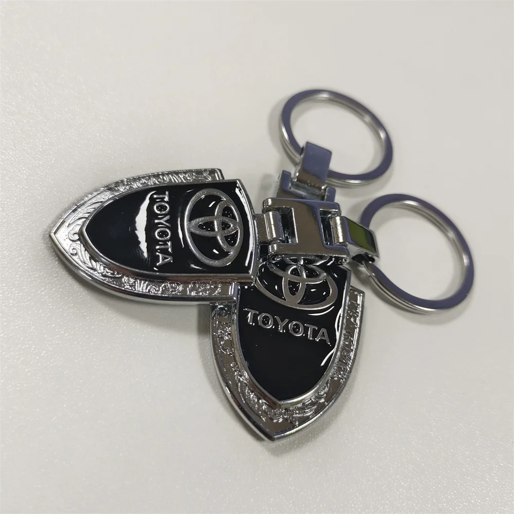 Car Keychain for TOYOTA Metal Emblem Shield Style JDM Keyring GR Corolla yaris hilux Highlander Key Tag Accessories Gadgets Gift