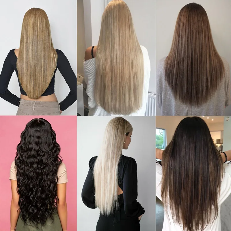 Synthetic No Clip Invisible Wire Hair Extensions Straight Wave Natural Black Blonde One Piece False Hairpiece Hair Extension