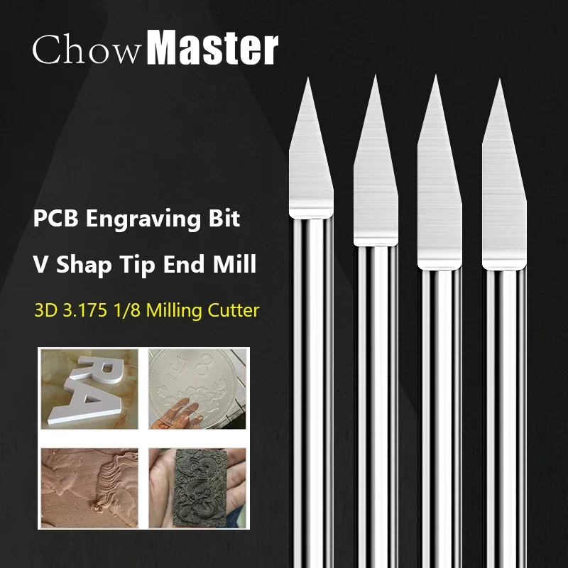 PCB Engraving Bit 10pcs 20/30 Degrees V Shap Tip End Mill Tungsten Carbide 3D 3.175 1/8 Milling Cutter CNC Milling Tools