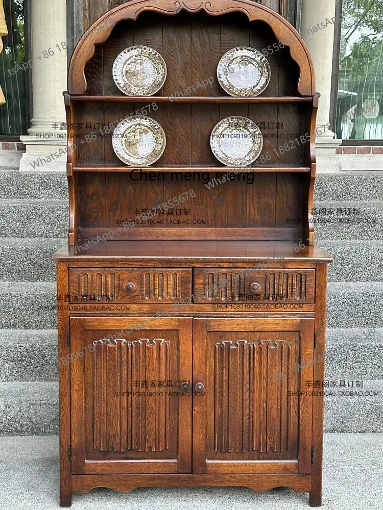 

Antique solid wood arched high cabinet American retro old cupboard medieval coffee storage