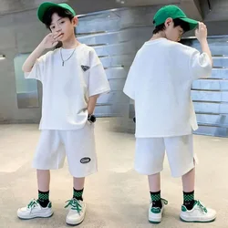 Sets for children Boys Tracksuit for Children from 7 to 16 Years Old Round Neck Simple Design Short-Sleeved Top + Loose Shorts