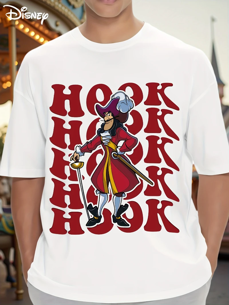 Camiseta de verano para hombre de Disney Captain Hook & Peter Pan, camiseta de manga corta con cuello redondo autorizada, gancho pirata y estampado