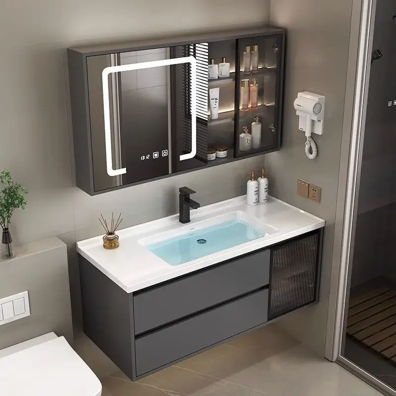 Modern simple smart bathroom cabinet wash toilet solid wood washbasin ceramic
