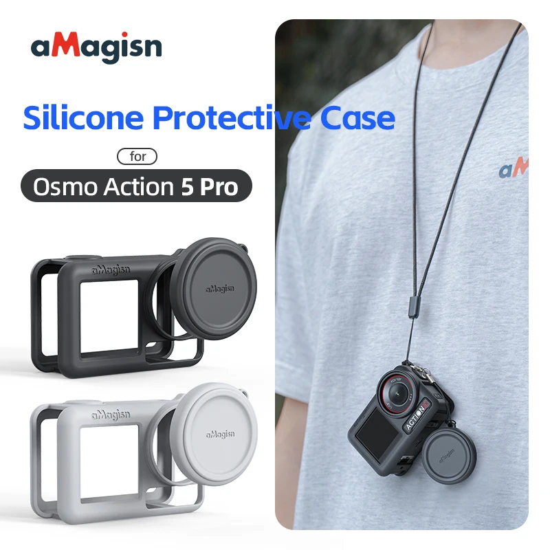 Silikonhülle + Objektivdeckel, mit Trageband, langlebige Schutzhülle, rutschfeste Schutzhülle für DJI Osmo Action 5 Pro Zubehör