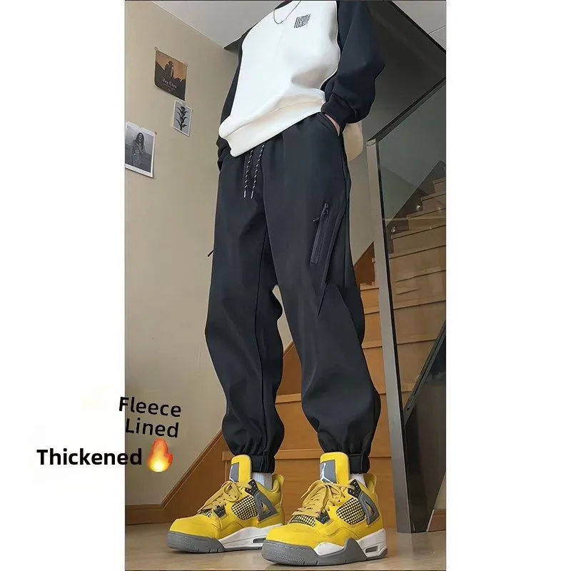 

Мужские флисовые водонепроницаемые брюки для походов, утепленные, осенне-зимние, ветрозащитные, американские функциональные черные рабочие брюки