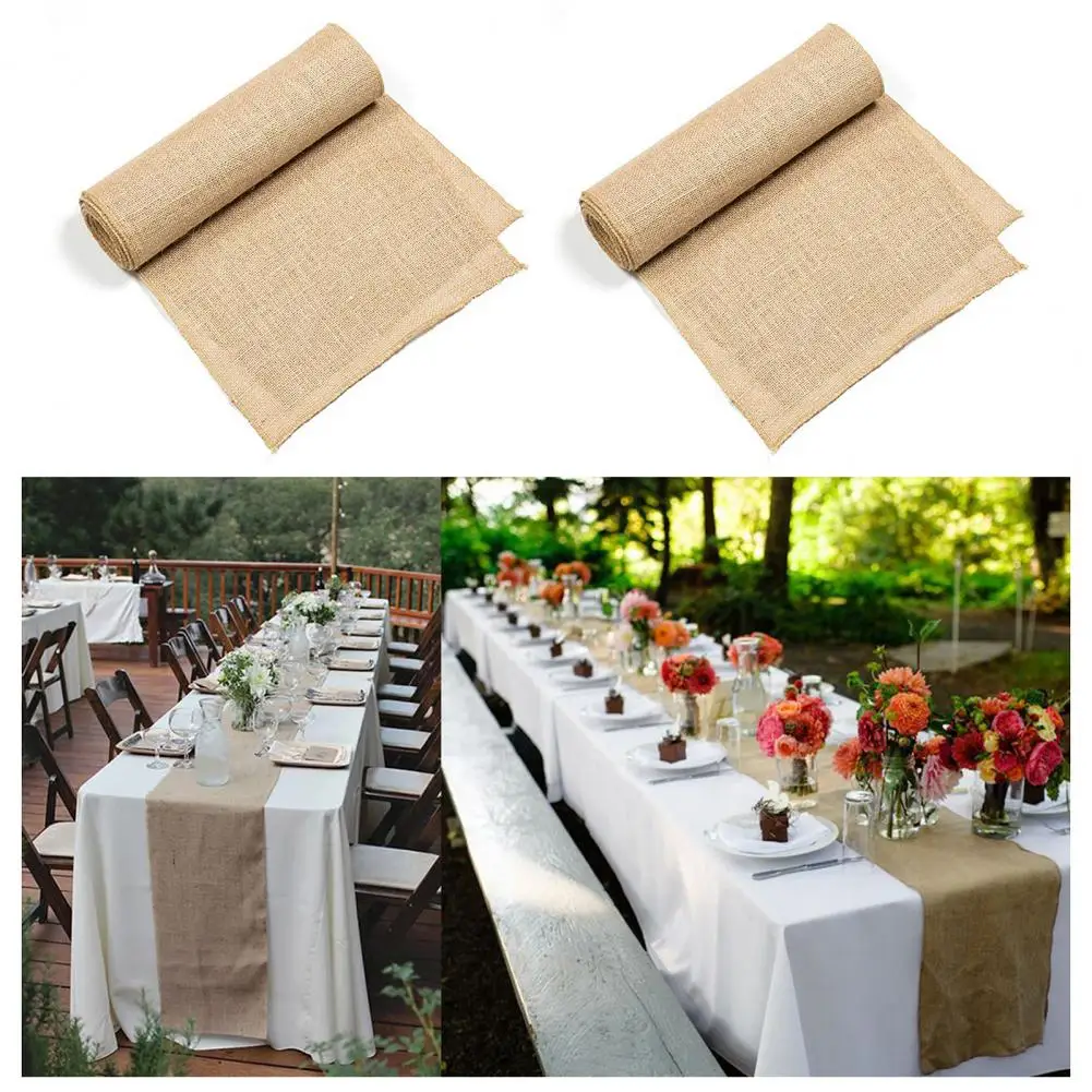 Country Style Burlap Decor Tabble Runner Boho Jute Table Runner Stain-proof Party Decor Reusable Banquet Wedding Table