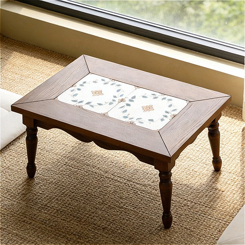 Solid Wood Bay Window Coffee Tables Retro Exquisite Creative Movable Coffee Tables Home Living Room Balcony Decorative Furniture