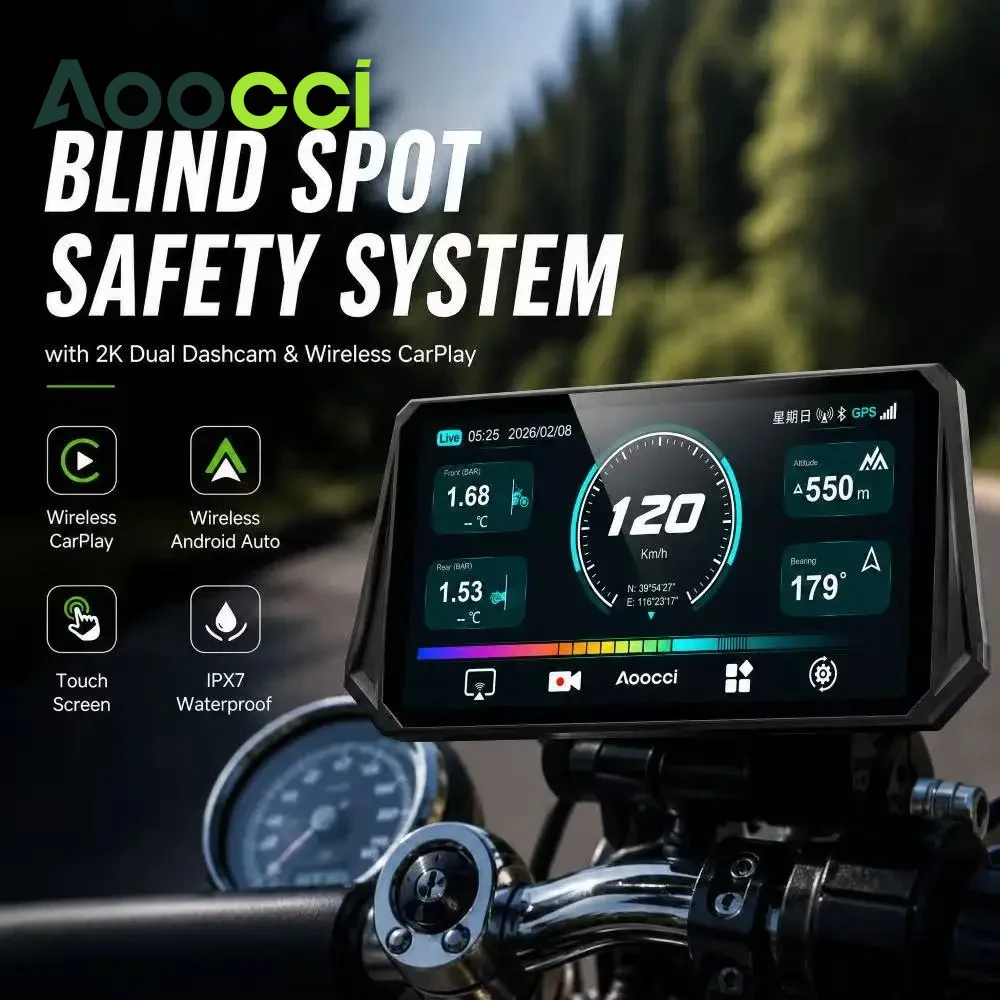 Aoocci D6A 6 pulgadas GPS Carplay para Motocicleta, CarPlay Inalámbrico y Android Auto, Navegación GPS para Moto, Cámara HD para Tablero, Radar de 77GHz, BSD y TPMS