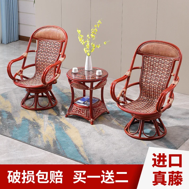 

Single backrest bamboo chair bamboo woven small Teng chair coffee table balcony rattan chair three-piece set natural rattan tabl