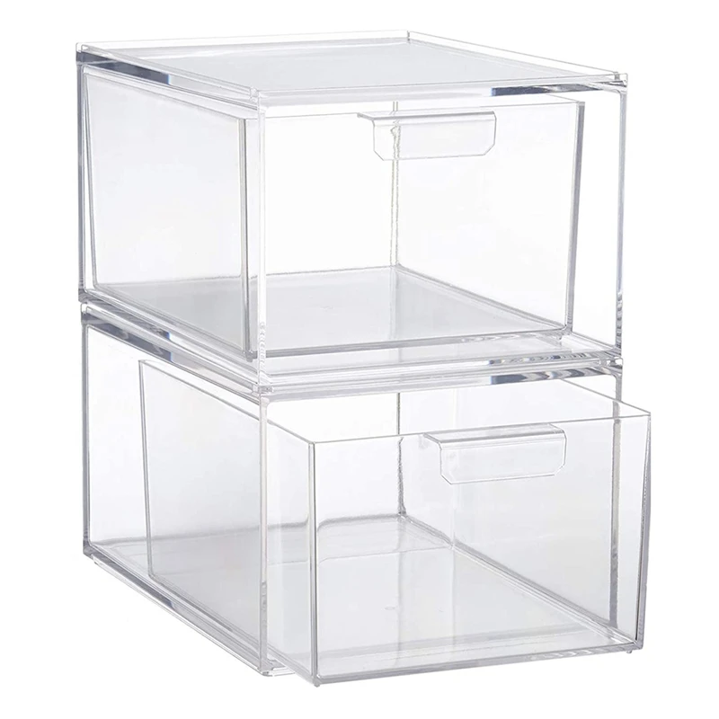 Stackable Clear Plastic Organizer Drawers 4.5-Inches Tall Organize Cosmetics And Beauty Supplies