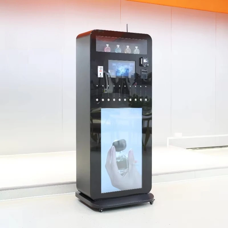 Fragrance spray vending machine for SDK-enabled touchscreens and multiple payment options