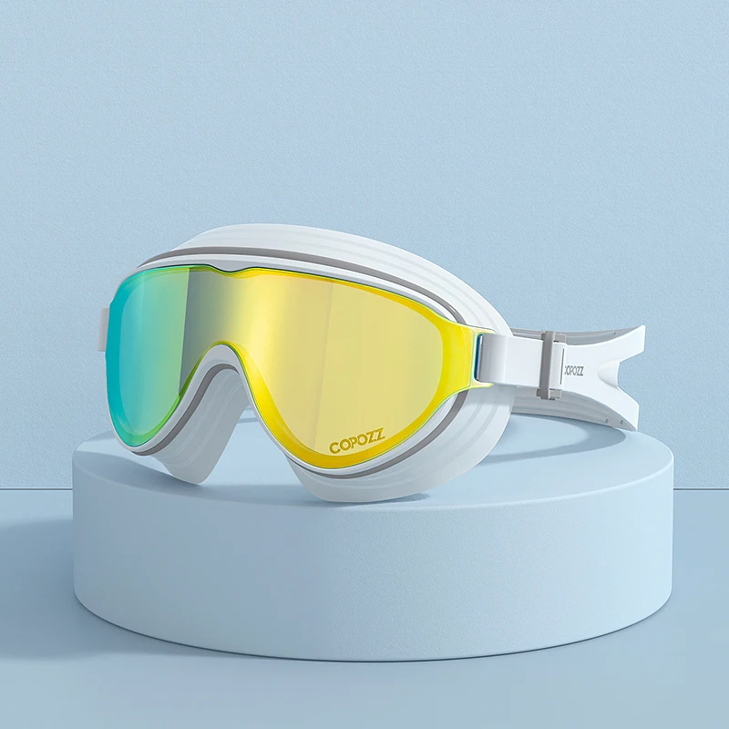 COPOZZ New Large Frame Adults Swimming Goggles Professional Plating Durable Anti Fog Comfort Eyewear Swimming Glasses Men Women