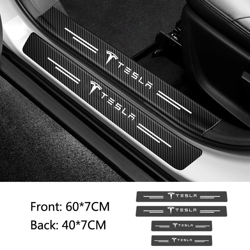 4Pcs Car Leather Door Sill Plate Protector Stickers Anti Scratch Waterproof Tape Protection For tesla model 3 X S Y Accessories