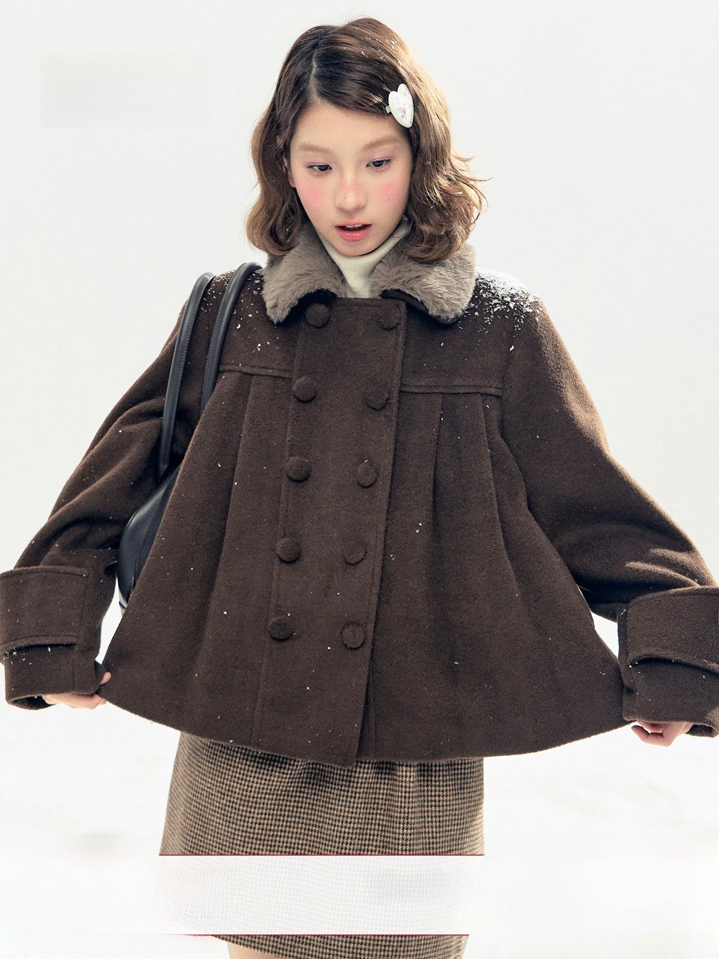 

Holid Map Berlin Snow Season Double-Breasted Pleated Cotton Woolen ort Coat Women's Faion Retro Sle Thiened Winter Ou...