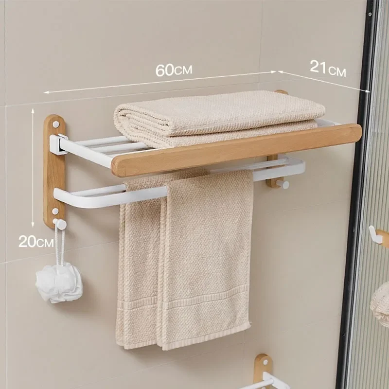 Walnut towel rack no punch bathroom shelf toilet bathroom wall mounted washroom storage bath towel holder，Wood bath Towel holder