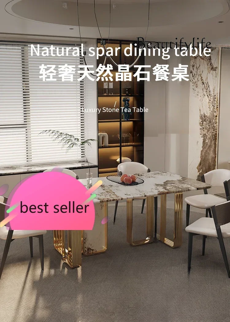 

N Home Современная элитная вилла, итальянский светлый роскошный минималистичный мраморный прямоугольный обеденный стол и стулья