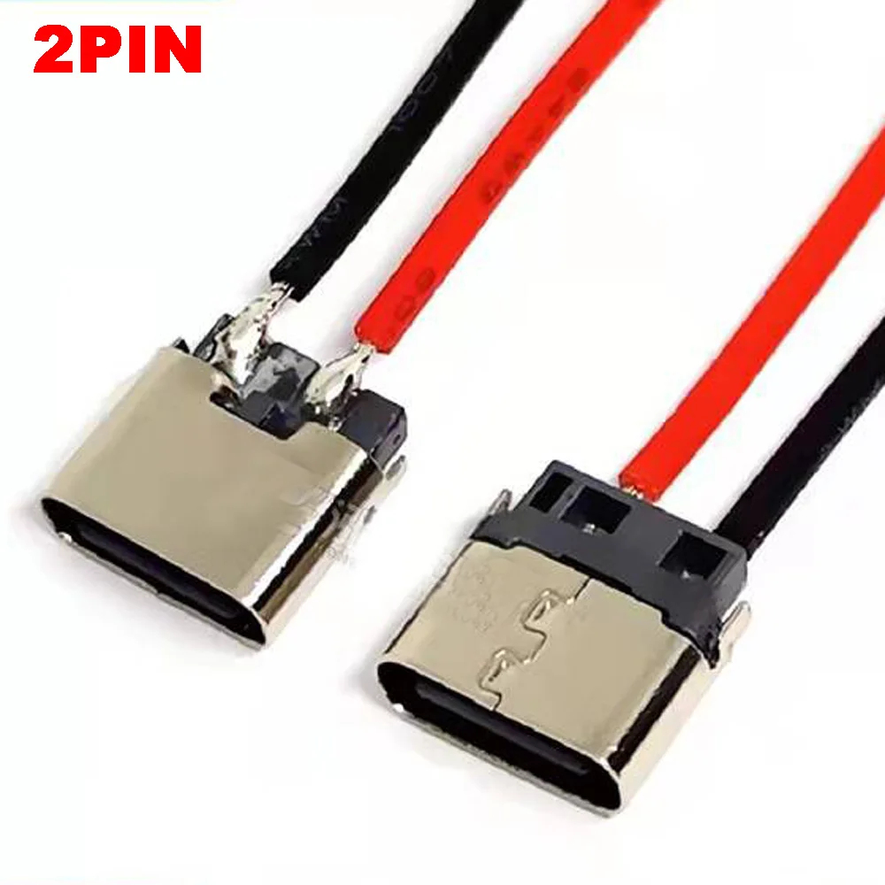 10 pces usb tipo-c 3.1 jack 2pin linha de tira fio de solda conector fêmea em linha reta para o telefone móvel porto de carregamento soquete de carregamento