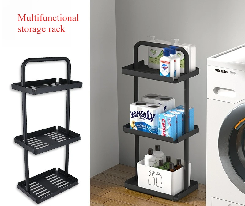 

3-Tier Floor Standing Organizer - Metal Bathroom/Kitchen Storage Shelf with Handles, Space Saving Shower Caddy kitchen items