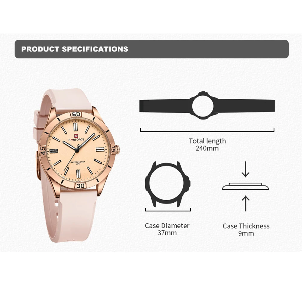 NAVIFORCE-reloj de cuarzo de lujo para mujer, pulsera de cuero, resistente al agua, regalo