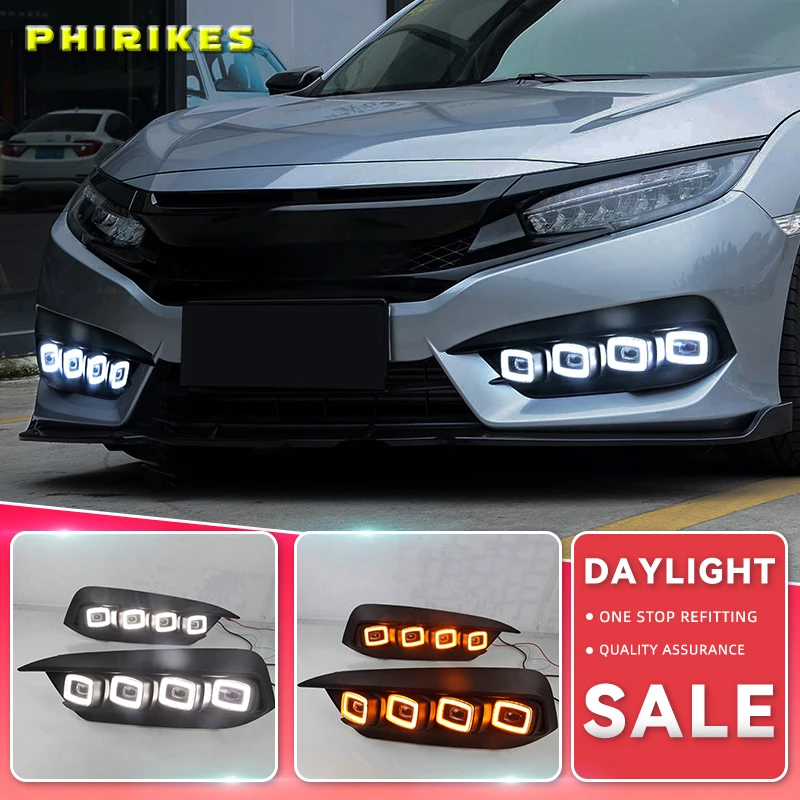 

Latest design Flowing Turn Yellow Signal Function 12V Car DRL LED Daytime Running Light Daylight For Honda Civic 2017 2018