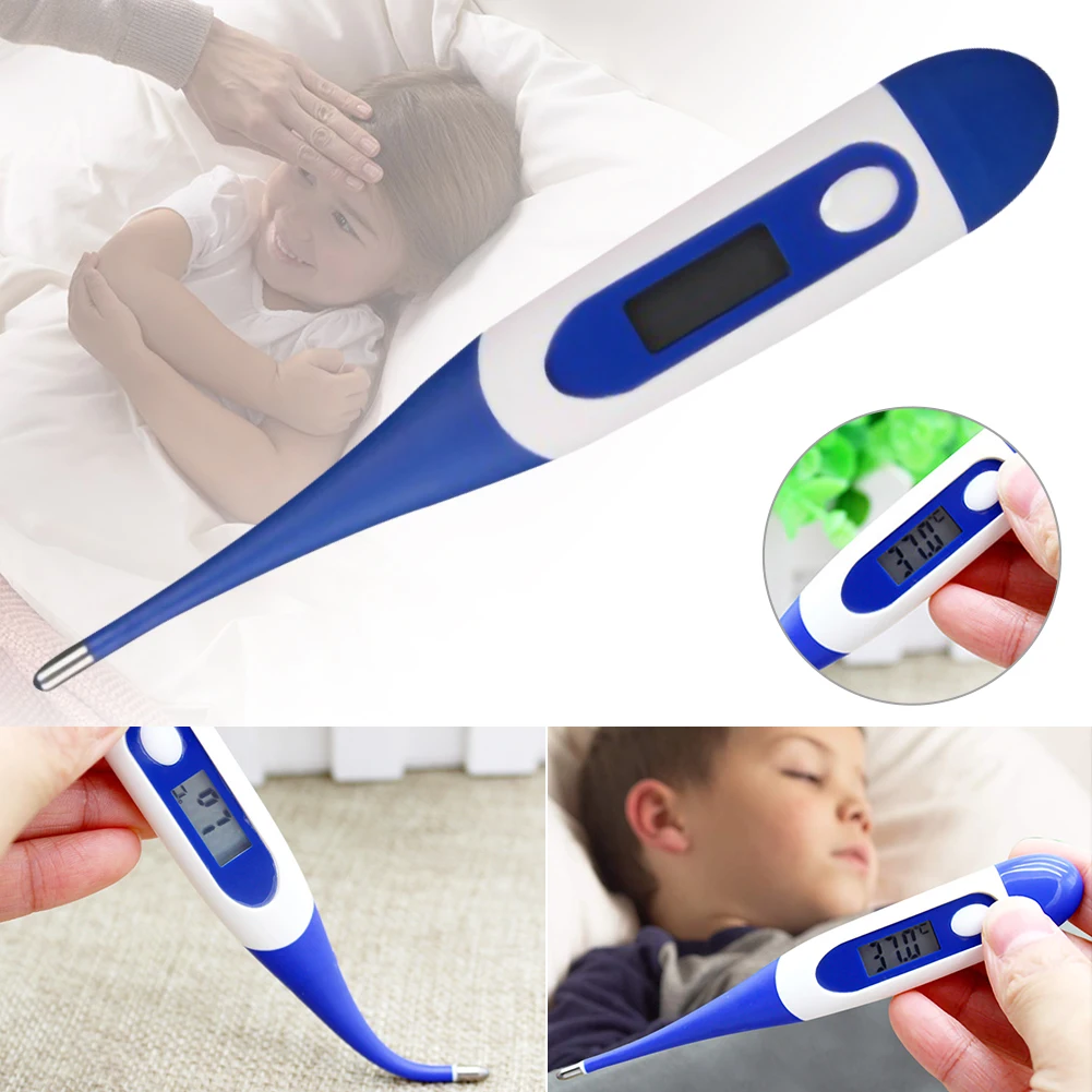 가정용 휴대용 전기 디지털 온도계, LCD 디스플레이 온도계, 경고음 포함, 부드러운 유연한 팁 온도계, 1 개