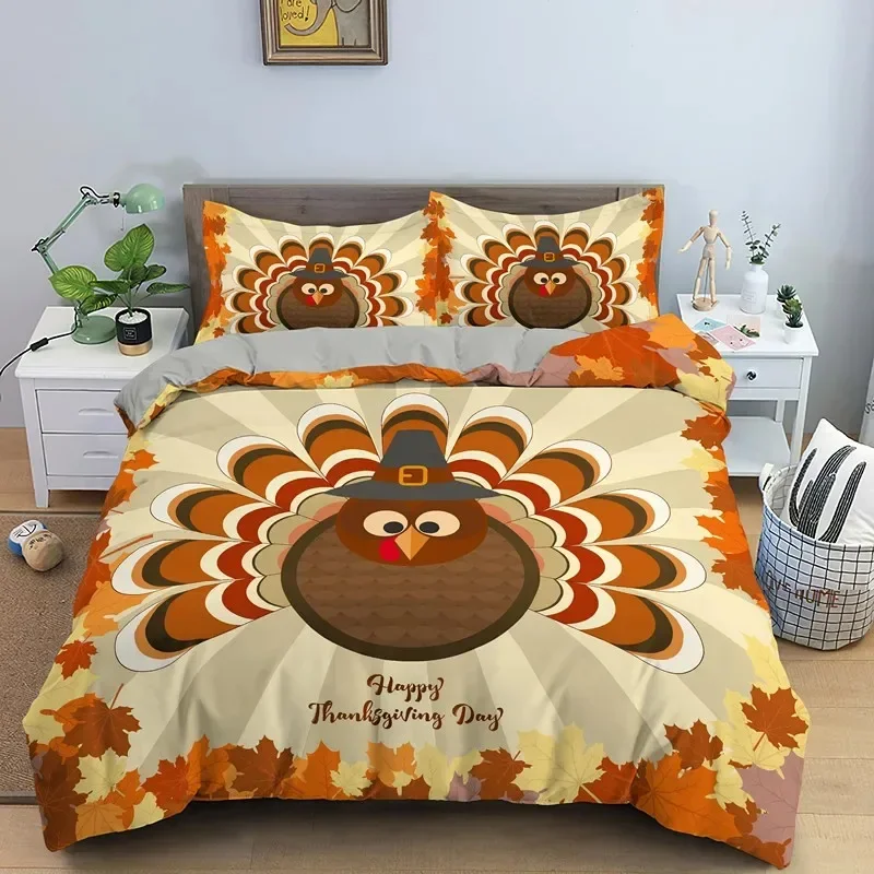 Autumn Thanksgiving Day Pumpkin Turkey Bedding Set Boys Girls Twin Queen Size Duvet Cover Pillowcase Bed Kids Adult