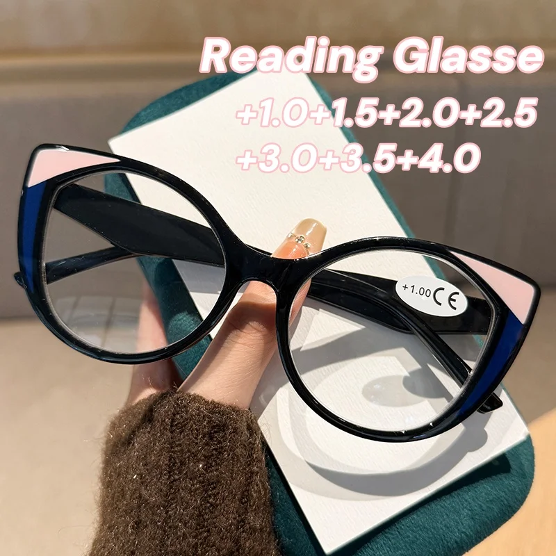 

New Trendy Cat Eye Reading Glasses for Women Anti Blue Light Far Sight Eyewear High Quality Luxury Designer Glasses Diopter +2.0