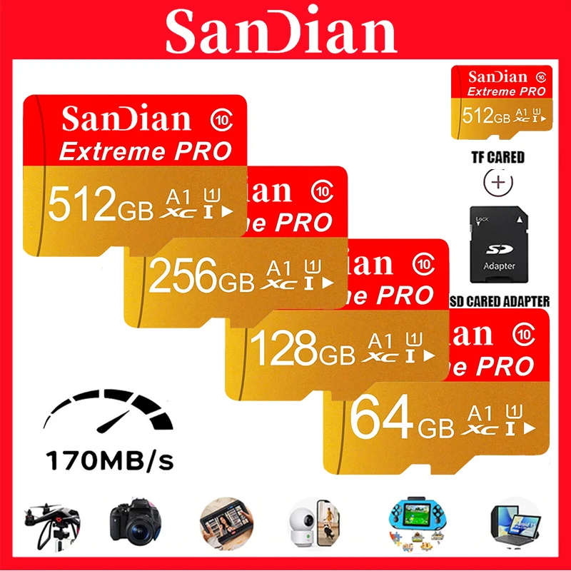 TF Cards 128GB 64GB 512GB Micro TF SD Card Memory Card SD Cards U3 V30 Waterproof V60 for GoPro/Car Camera/Toy/Drone Camera