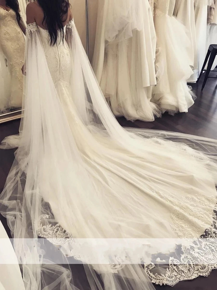 ANGELSBRIDEP – Robe De mariée en forme De sirène, tenue De mariage Sexy, avec Cape en dentelle et perles, offre spéciale