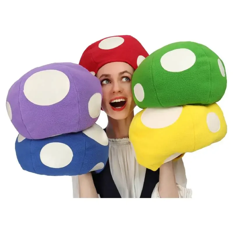 DAZCOS Multicolor Mushroom Toad Hat Spotted Cap Game Cosplay Costume Cute Mushroom Hats for Adults Halloween Costume Accessor！1e