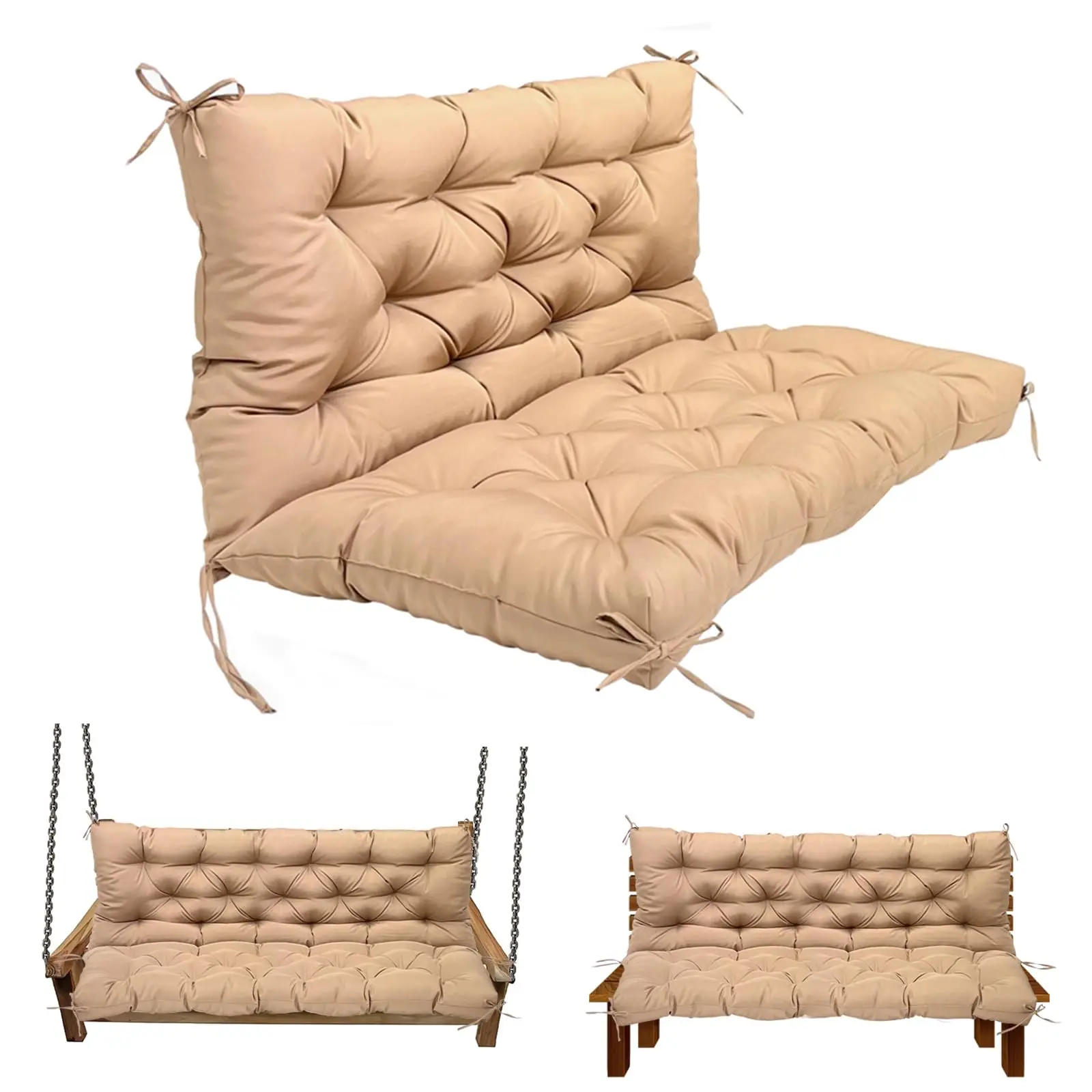 Porch Swing Cushion with Backrest 2-3 Seater Outdoor Bench Cushions Fade Resistant Thickened 4 Inch Swing Replacement
