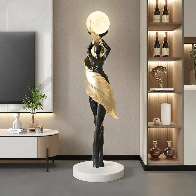 Resin Angel Floor Lamp Luxury Creativity Color Change Floor Lamps Large Living Room Bedroom Lighting Light Home Statue Lights