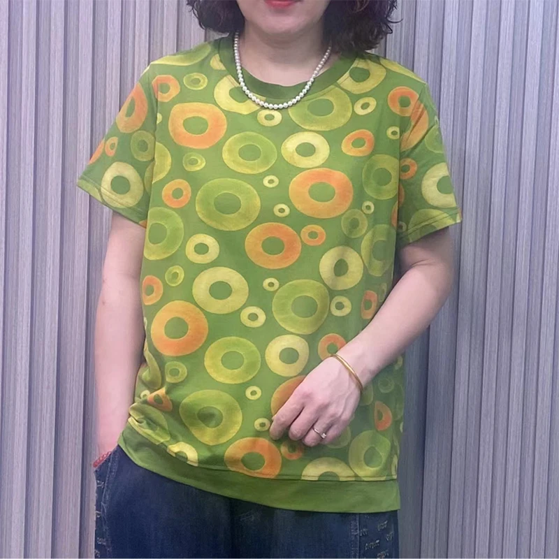 

Fashion O-Neck Casual Printed Polka Dot T-Shirts Women's Clothing 2025 Summer New Loose All-match Tops Commuter Tee Shirt