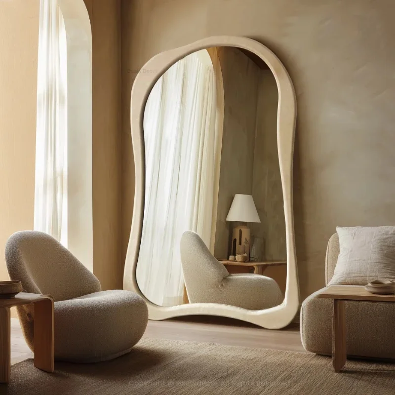 

French Large Irregular Wave Mirror | Wooden Framed Mirrors for Bedrooms and Hotels