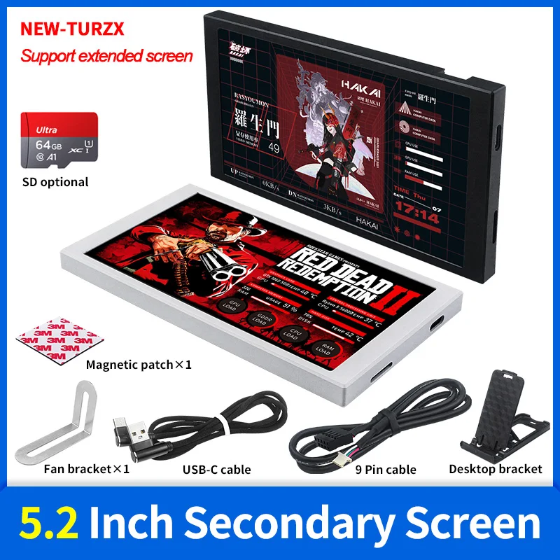 New 5.2 Inch IPS Type C Secondary Screen 1280x720 CPU GPU RAM Computer Hardware Monitor Support Desktop Modes for Windows