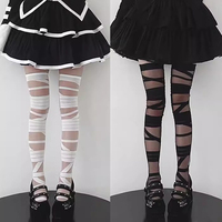Women Bandage Stripe Long Stockings for Female Japanese Lolita Jk Y2k Sexy Summer Cross Long Stockings Long Tube White Stockings