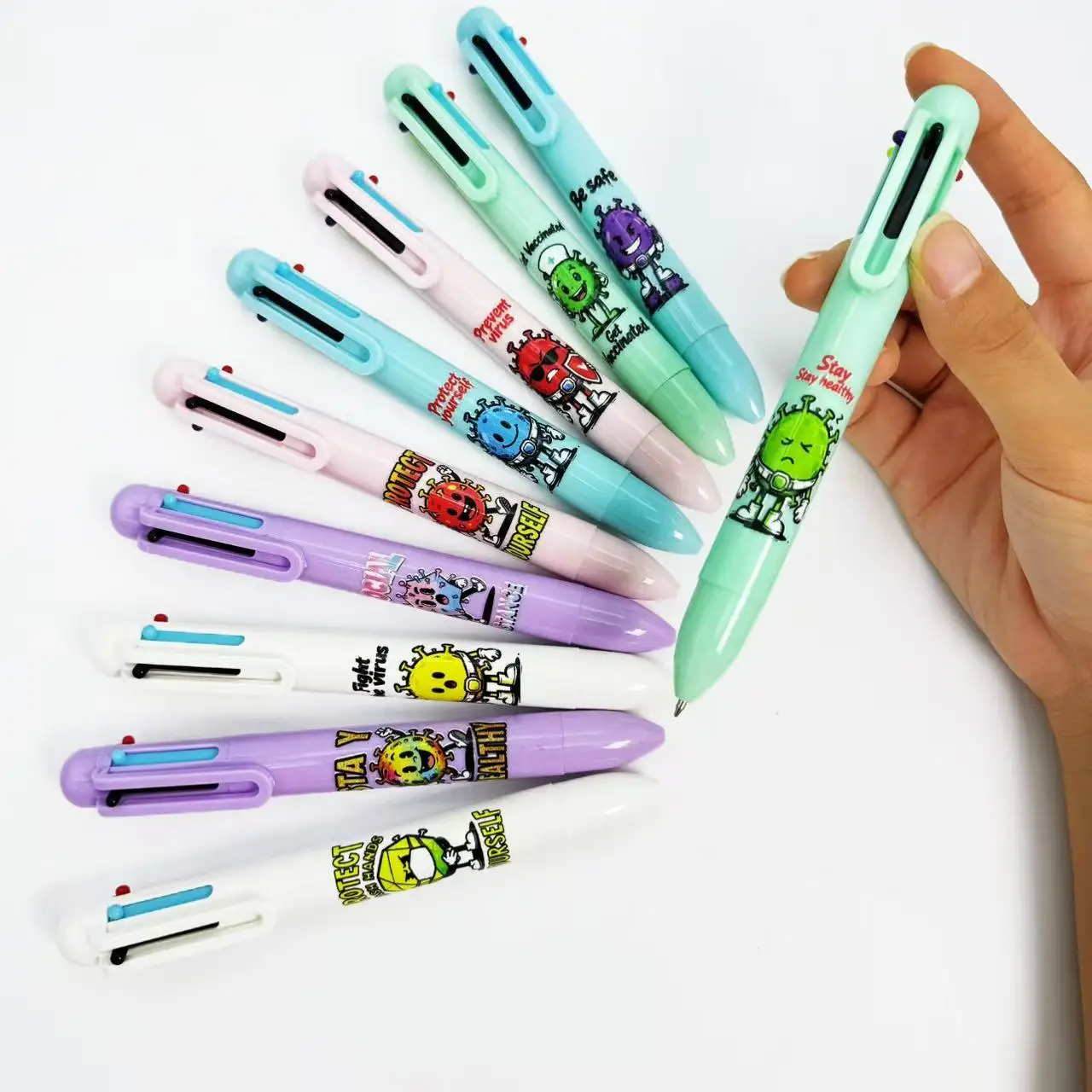 

8pcs/16pc virus multi-color ballpoint pen color virus microbial creative design press ballpoint pen writing stationery