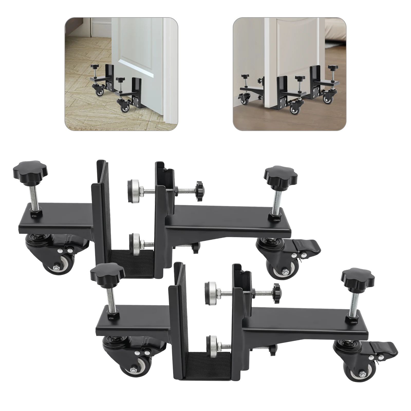 

2Pcs Heavy Duty Door Installation Tool 360° Swivel Brake Wheel Adjustable Door Mounting Bracket for 1-2.375in Door Thickness