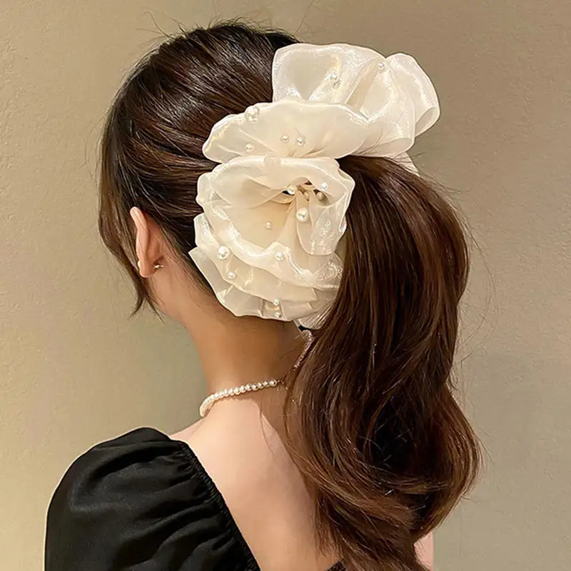 الصيف الحلو الساتان القوس الكبير مشبك شعر مقاطع للنساء بلون أنيق Bowknot ذيل حصان كليب جديد غطاء الرأس اكسسوارات