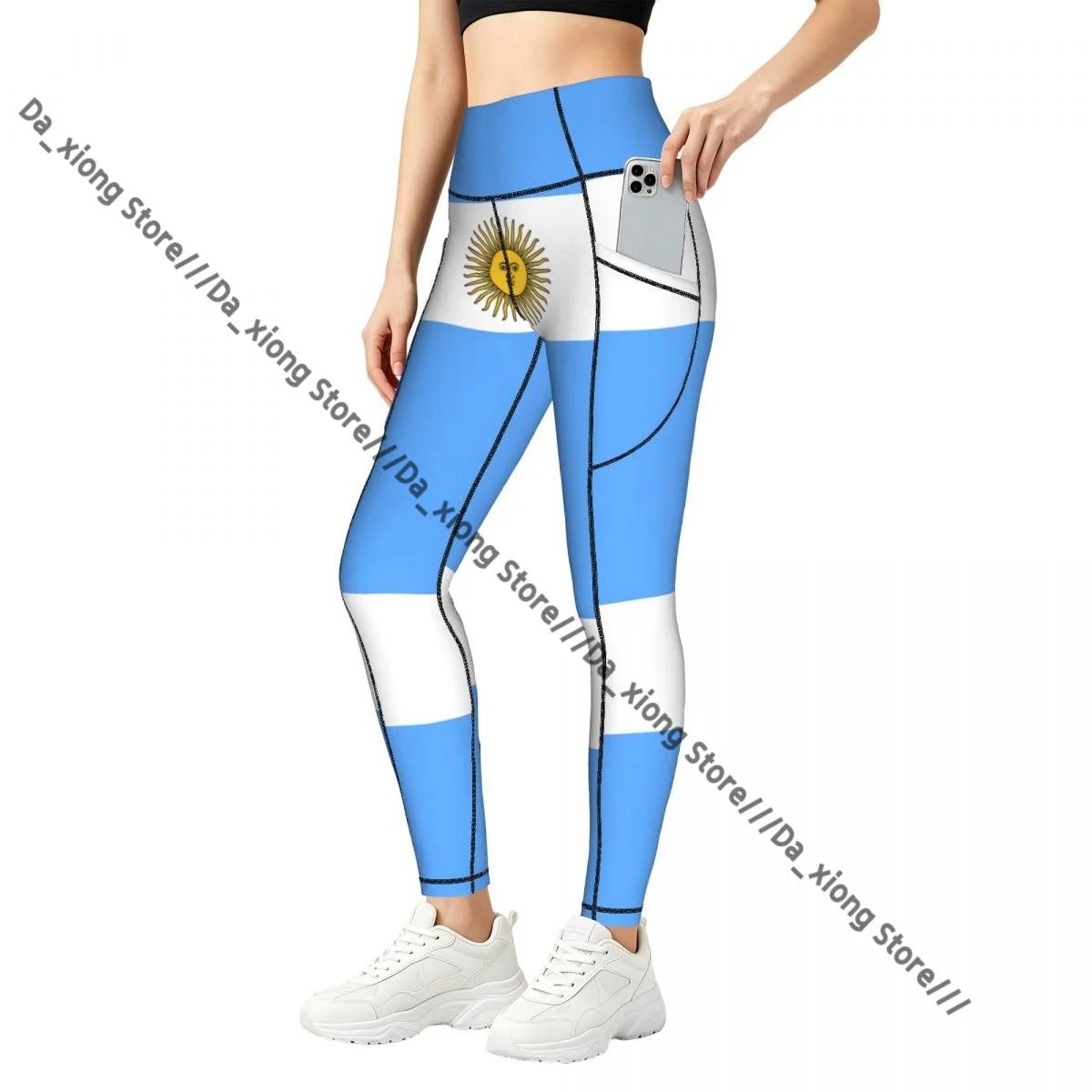 High Waist Hip Lift Yoga Pants Women With Pockets Argentina Flag Gym Wear