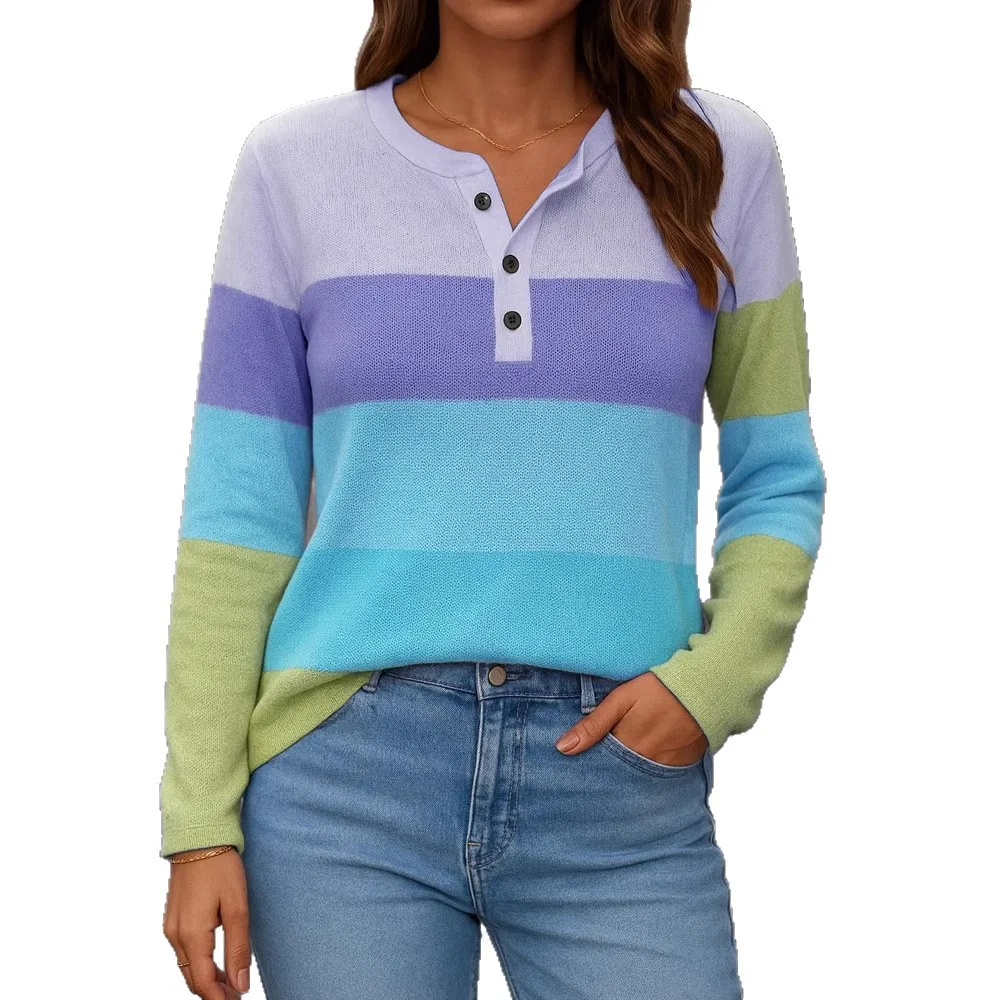 Camisetas informales de manga larga con cuello en V para mujer, Jersey holgado, camiseta estampada para mujer, Haut Manche Longue Femme Élégant Футlık Y2k