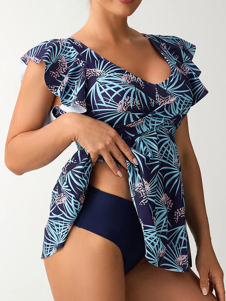 2026 ملابس سباحة مطبوعة الإناث الخامس الرقبة Tankini قطعتين ملابس السباحة النساء فستان الشاطئ الاستحمام السباحة لباس سباحة بحر