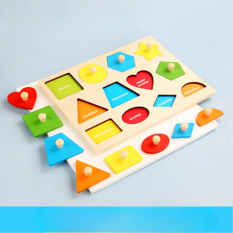 

Kids Montessori Toys Geometric Shapes Wooden Educational Toys Geometric Shape Sorting Color Recognition Hand Grip Panel Toy Gift